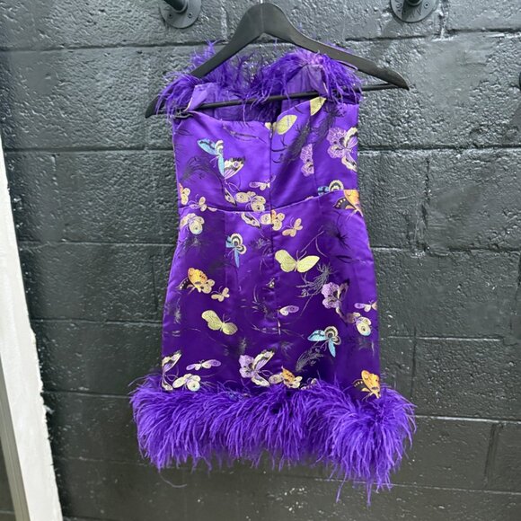 Sau Lee Jayde Feather Trim Satin Dress - Picture 7 of 8